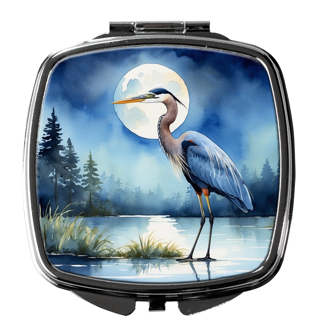 DAC7495SCM 3 x 2.75 in. Blue Heron Under the Moonlight Compact Mirror