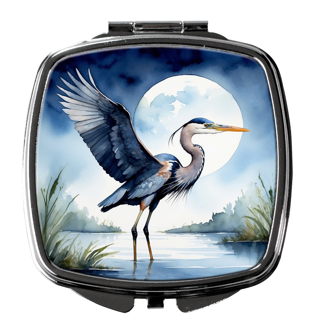 DAC7496SCM 3 x 2.75 in. Blue Heron Under the Moonlight Compact Mirror