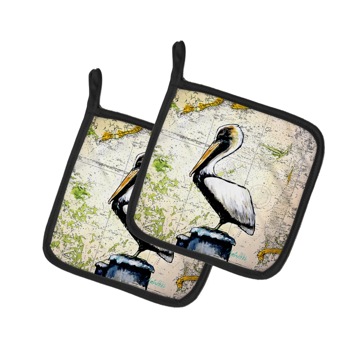 MW2111PTHD 7.5 x 7.5 in. Pelican on Map Pot Holders - Set of 2
