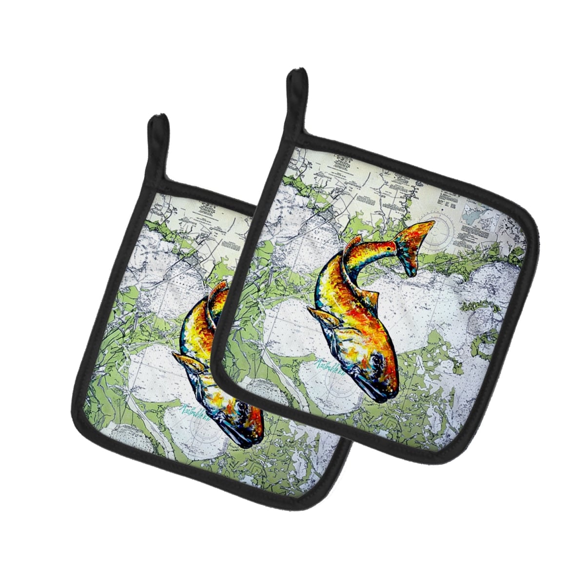 MW2115PTHD 7.5 x 7.5 in. Red Fish on Map Pot Holders - Set of 2