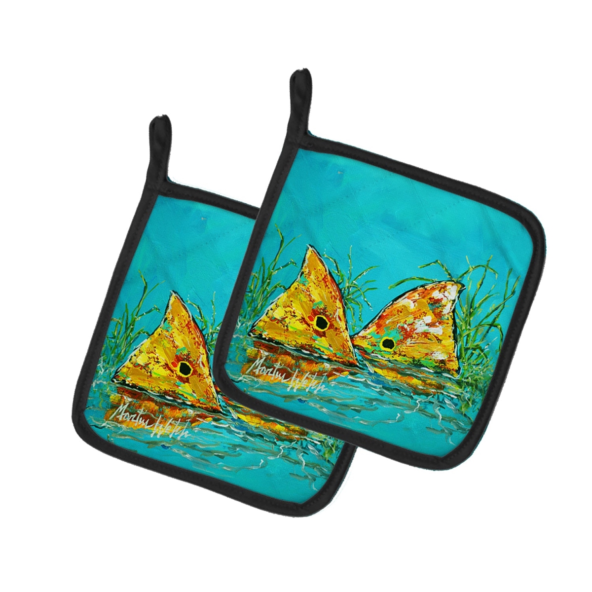 MW2125PTHD 7.5 x 7.5 in. Side by Side Red Fish Pot Holders - Set of 2