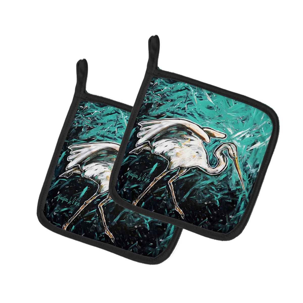 MW2135PTHD 7.5 x 7.5 in. Heron Stretch Pot Holders - Set of 2