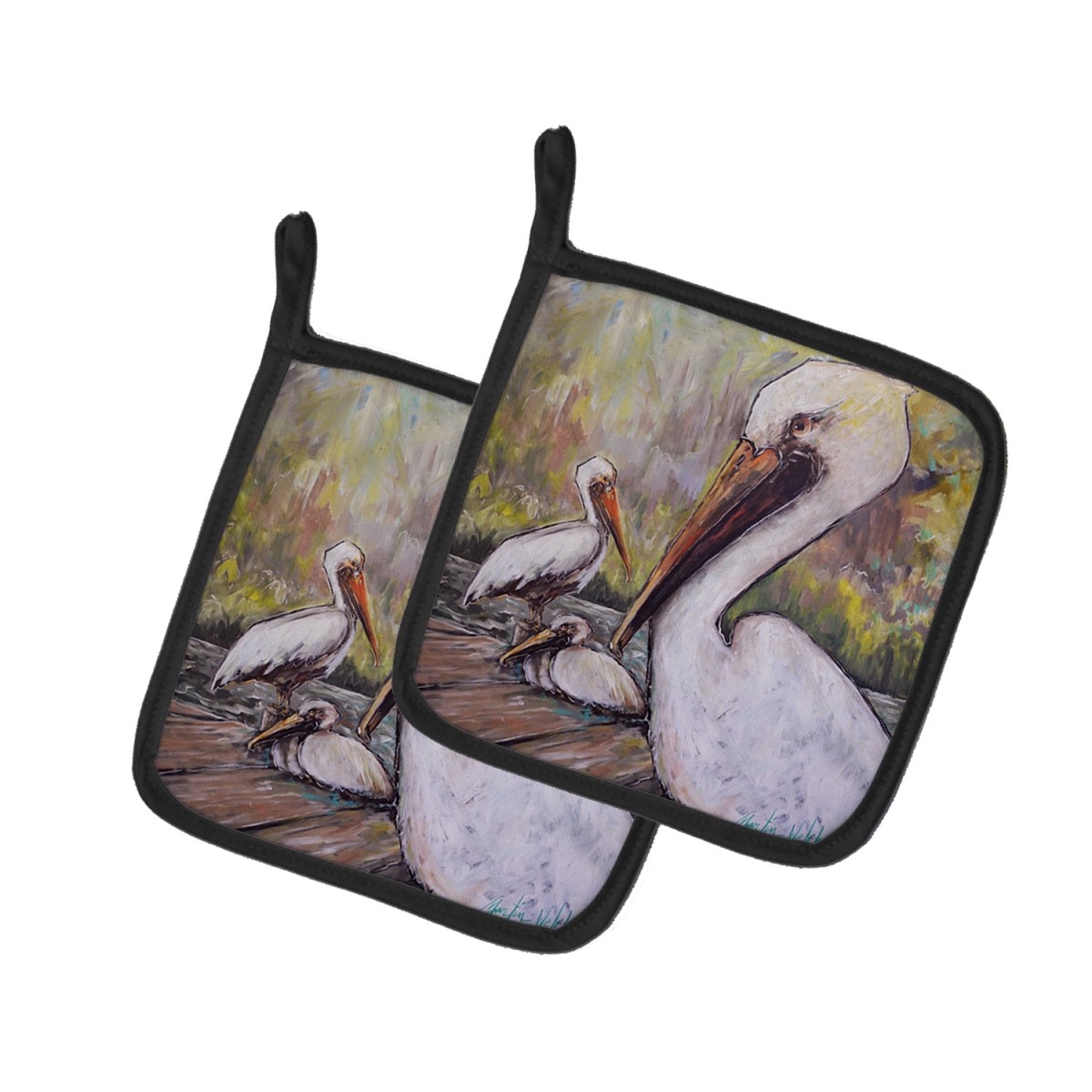 MW2142PTHD 7.5 x 7.5 in. Three Pelicans on a Pier Pot Holders - Set of 2