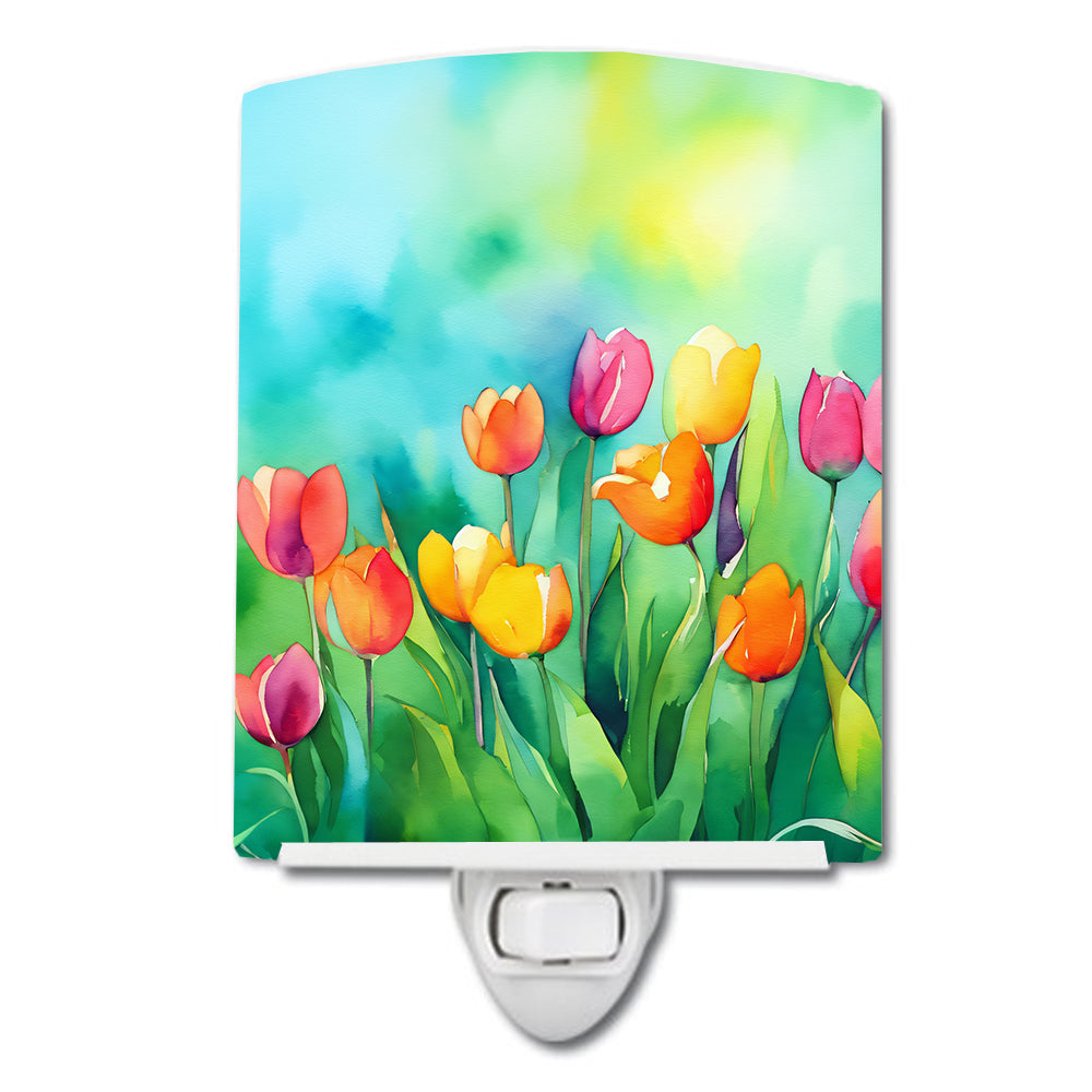 DAC1618CNL 6 x 4 in. Tulips in Watercolor Ceramic Night Light