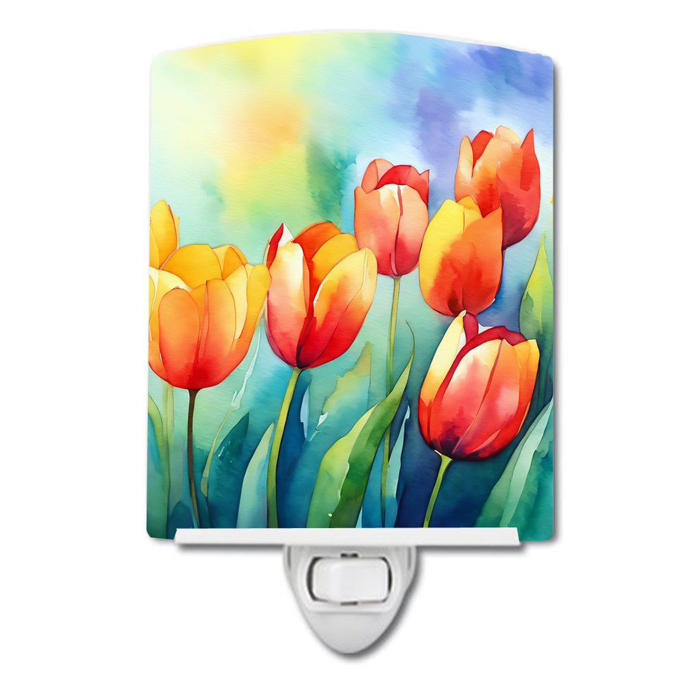 DAC1619CNL 6 x 4 in. Tulips in Watercolor Ceramic Night Light
