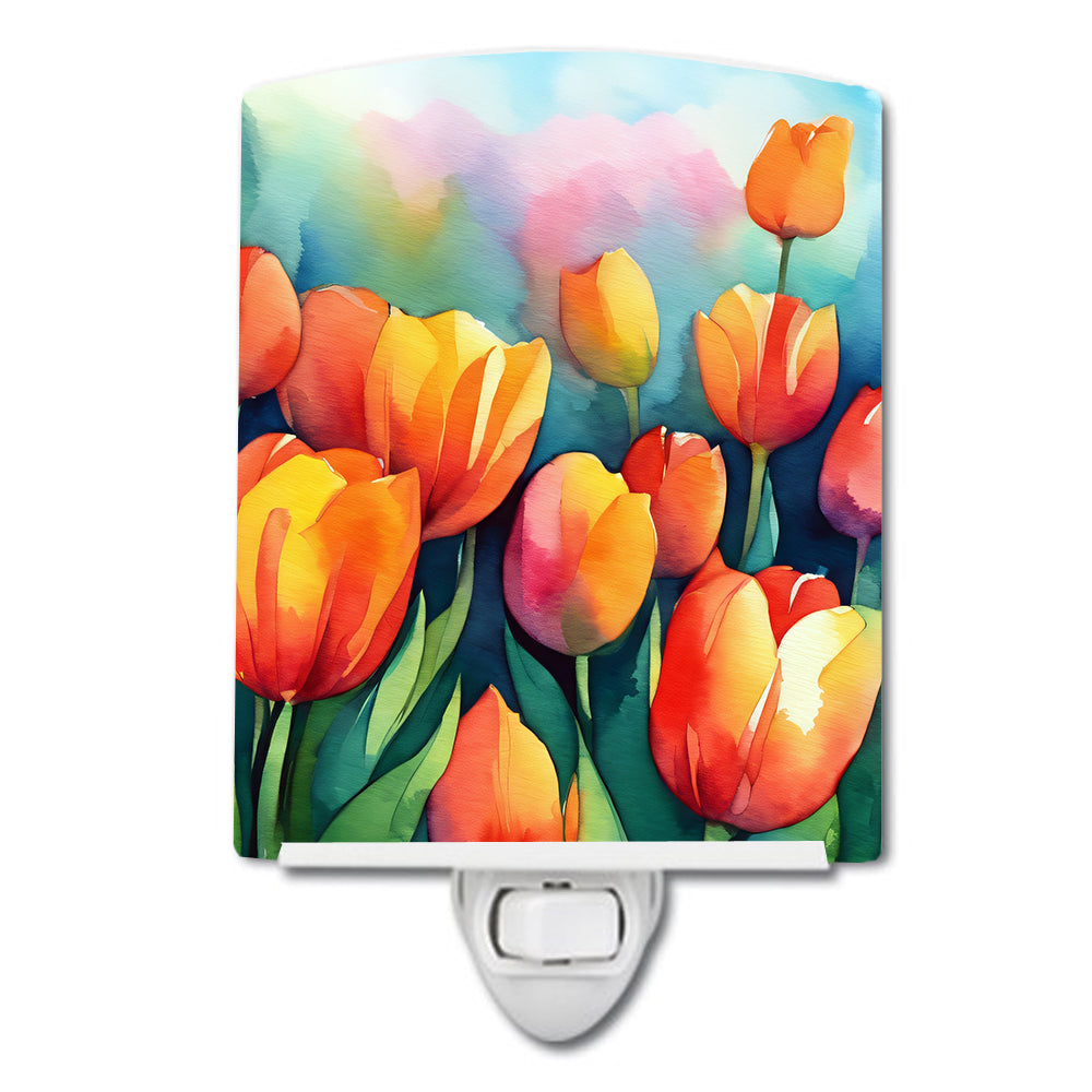 DAC1620CNL 6 x 4 in. Tulips in Watercolor Ceramic Night Light
