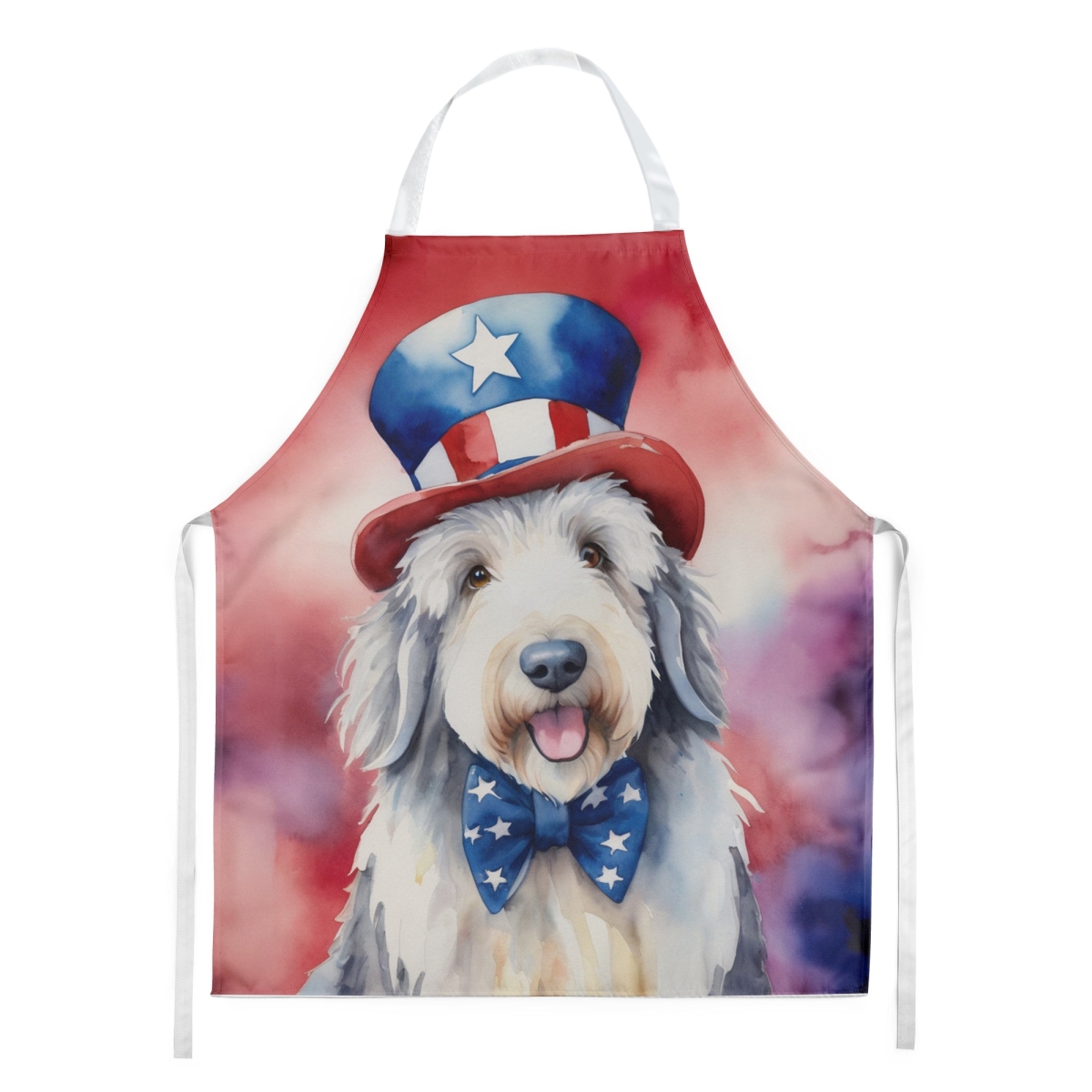 Picture of Carolines Treasures DAC5766APRON 30 x 27 in. Old English Sheepdog Patriotic American Apron