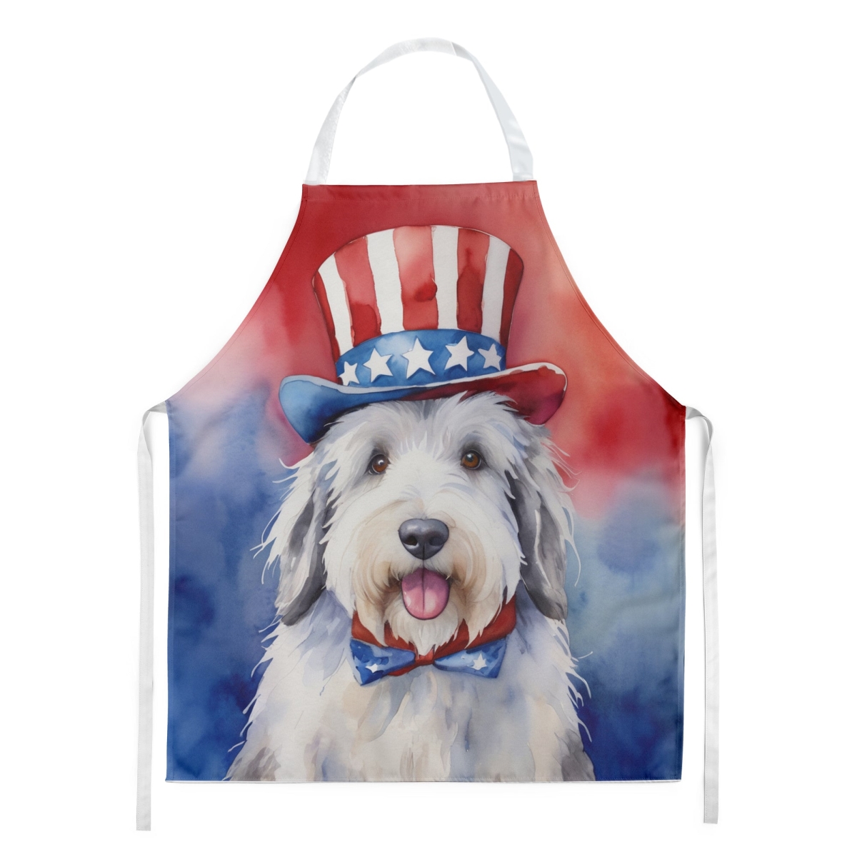 Picture of Carolines Treasures DAC5767APRON 30 x 27 in. Old English Sheepdog Patriotic American Apron
