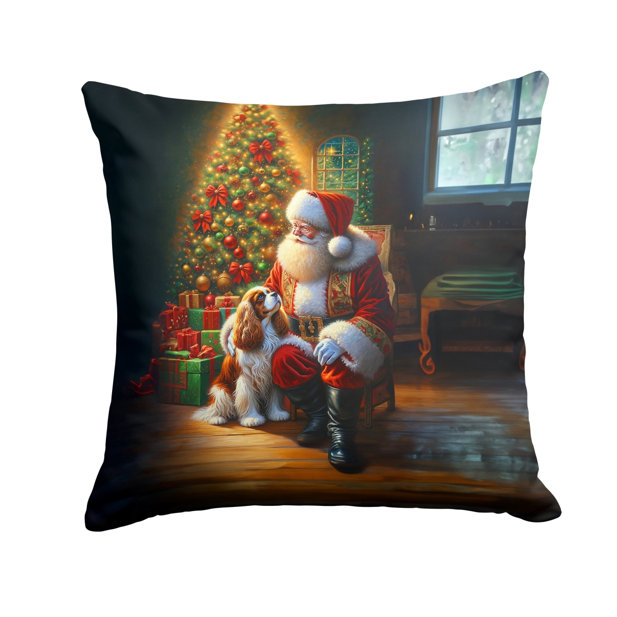 DAC4089PW1818 18 x 18 in. Cavalier Spaniel & Santa Claus Throw Pillow