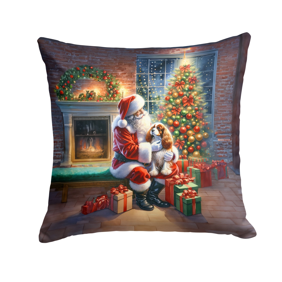DAC4090PW1818 18 x 18 in. Cavalier Spaniel & Santa Claus Throw Pillow