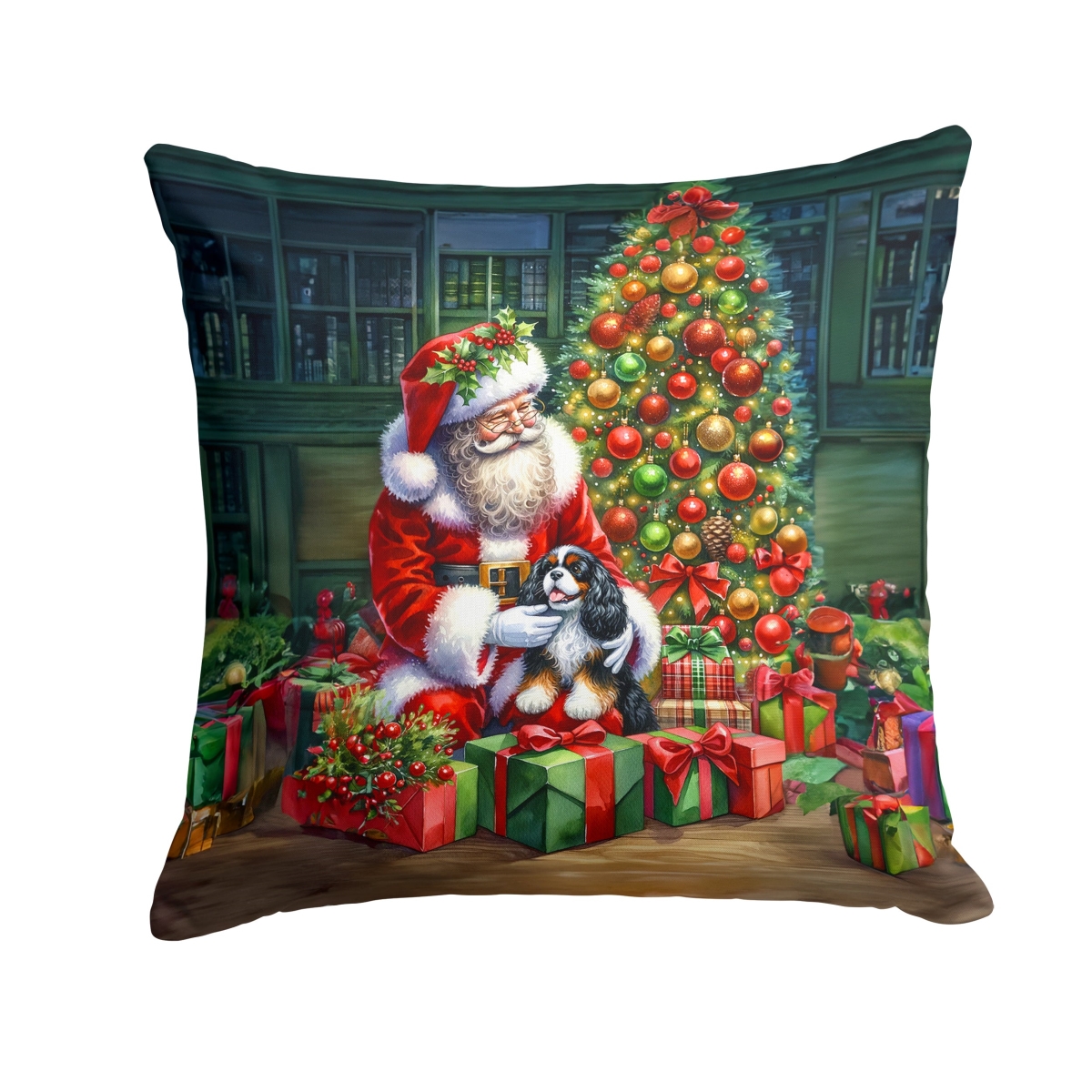 DAC4091PW1818 18 x 18 in. Cavalier Spaniel & Santa Claus Throw Pillow