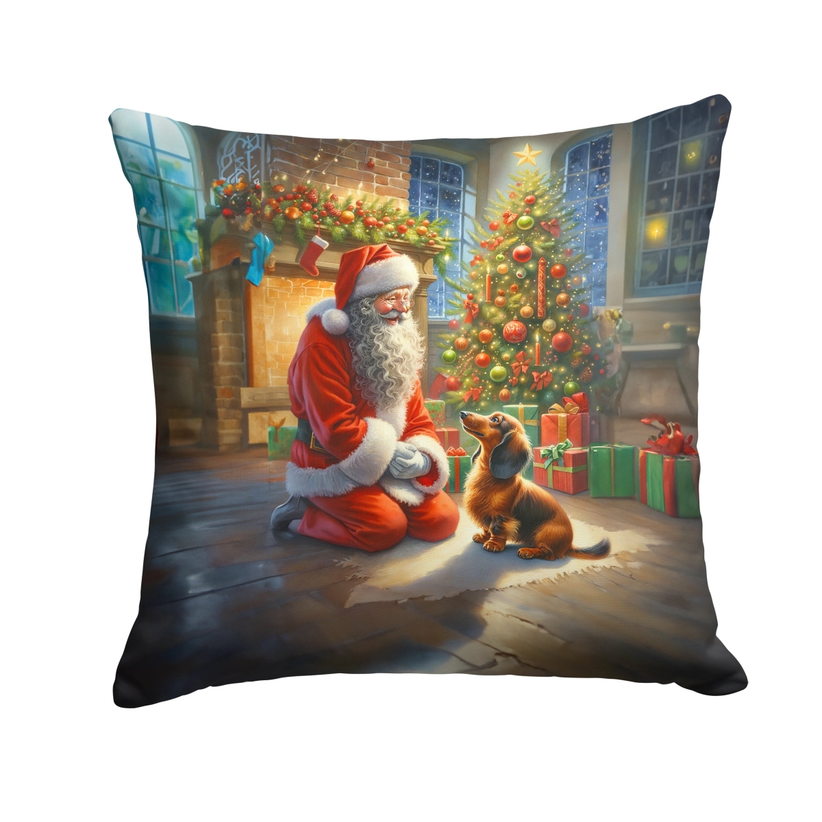 Dachshund & Santa Claus Throw Pillow - Multicolor - 18 x 18 in. - Water-Resistant Fabric