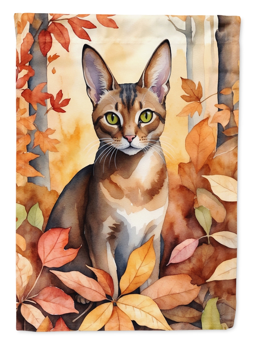 DAC7101CHF 40 x 28 in. Abyssinian Cat in Fall Leaves House Flag