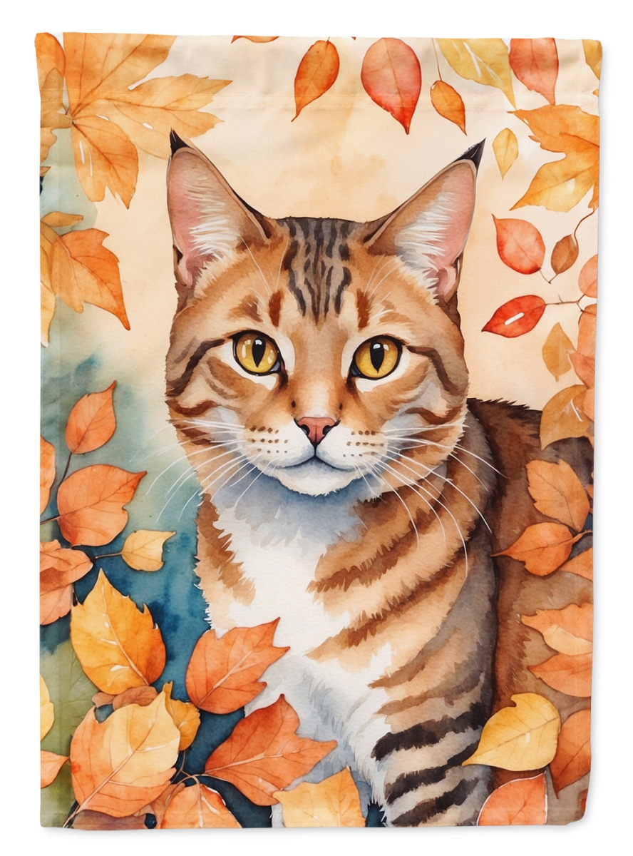 DAC7102CHF 40 x 28 in. Aegean Cat in Fall Leaves House Flag