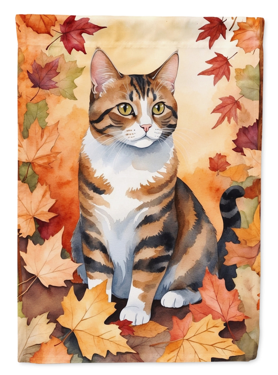 DAC7105CHF 40 x 28 in. American Polydactyl Cat in Fall Leaves House Flag