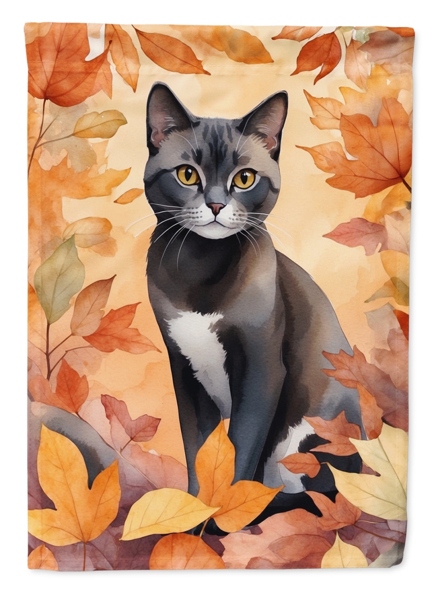 DAC7111CHF 40 x 28 in. Asian Cat in Fall Leaves House Flag