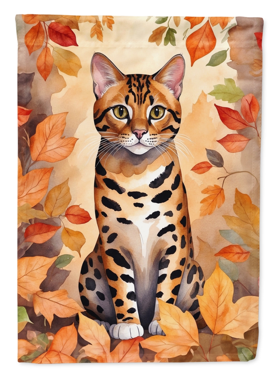 DAC7114CHF 40 x 28 in. Bengal Cat in Fall Leaves House Flag