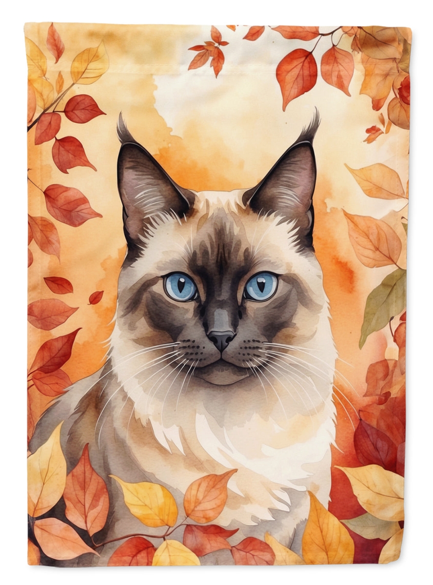 DAC7115CHF 40 x 28 in. Birman Cat in Fall Leaves House Flag