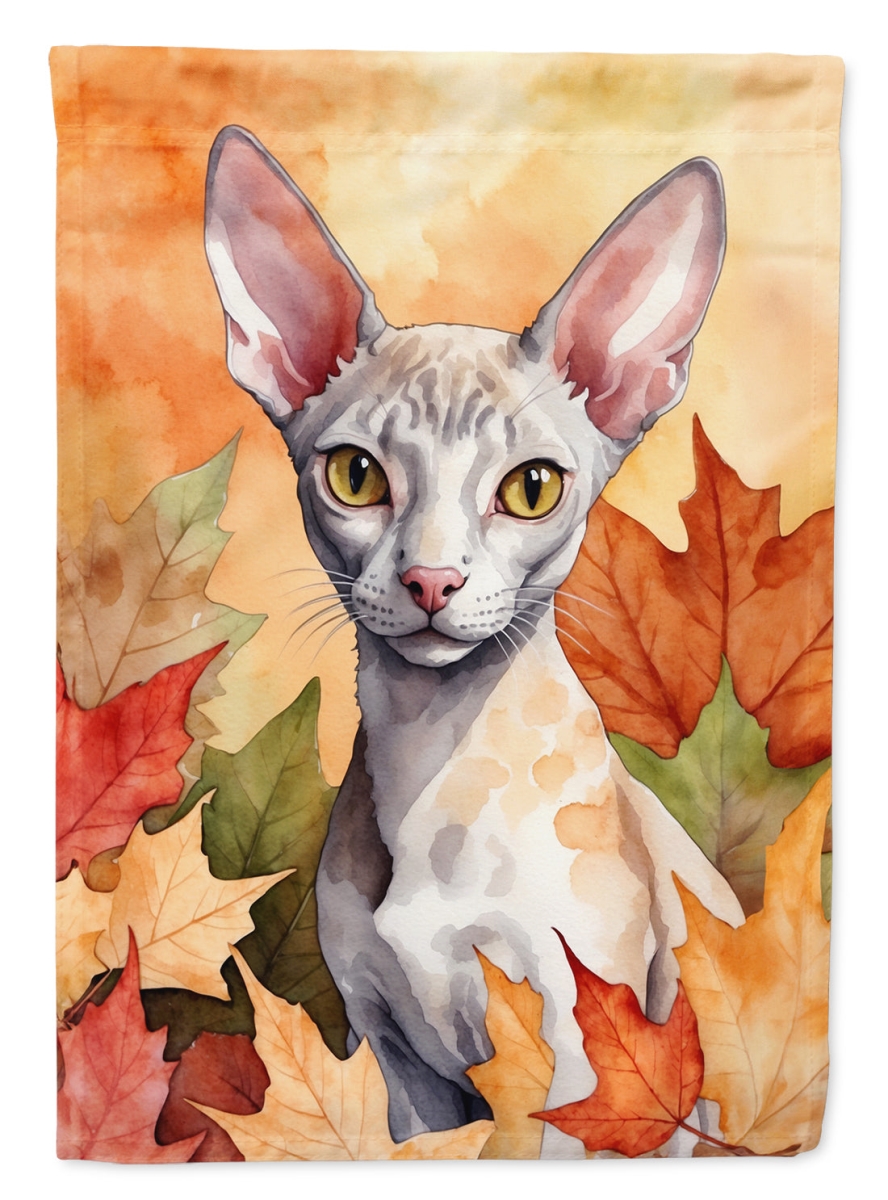 DAC7126CHF 40 x 28 in. Cornish Rex Cat in Fall Leaves House Flag