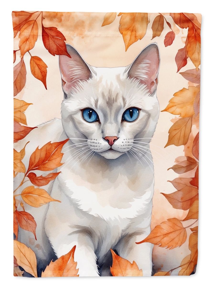 DAC7135CHF 40 x 28 in. Foreign White Cat in Fall Leaves House Flag