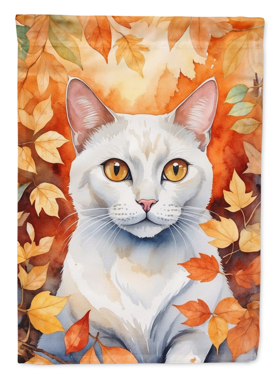 DAC7141CHF 40 x 28 in. Khao Manee Cat in Fall Leaves House Flag