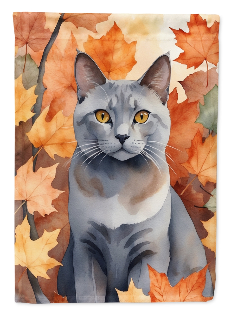 Korat Cat Fall Leaves House Flag - Multicolor - 40 x 28 in. - Heavy Duty