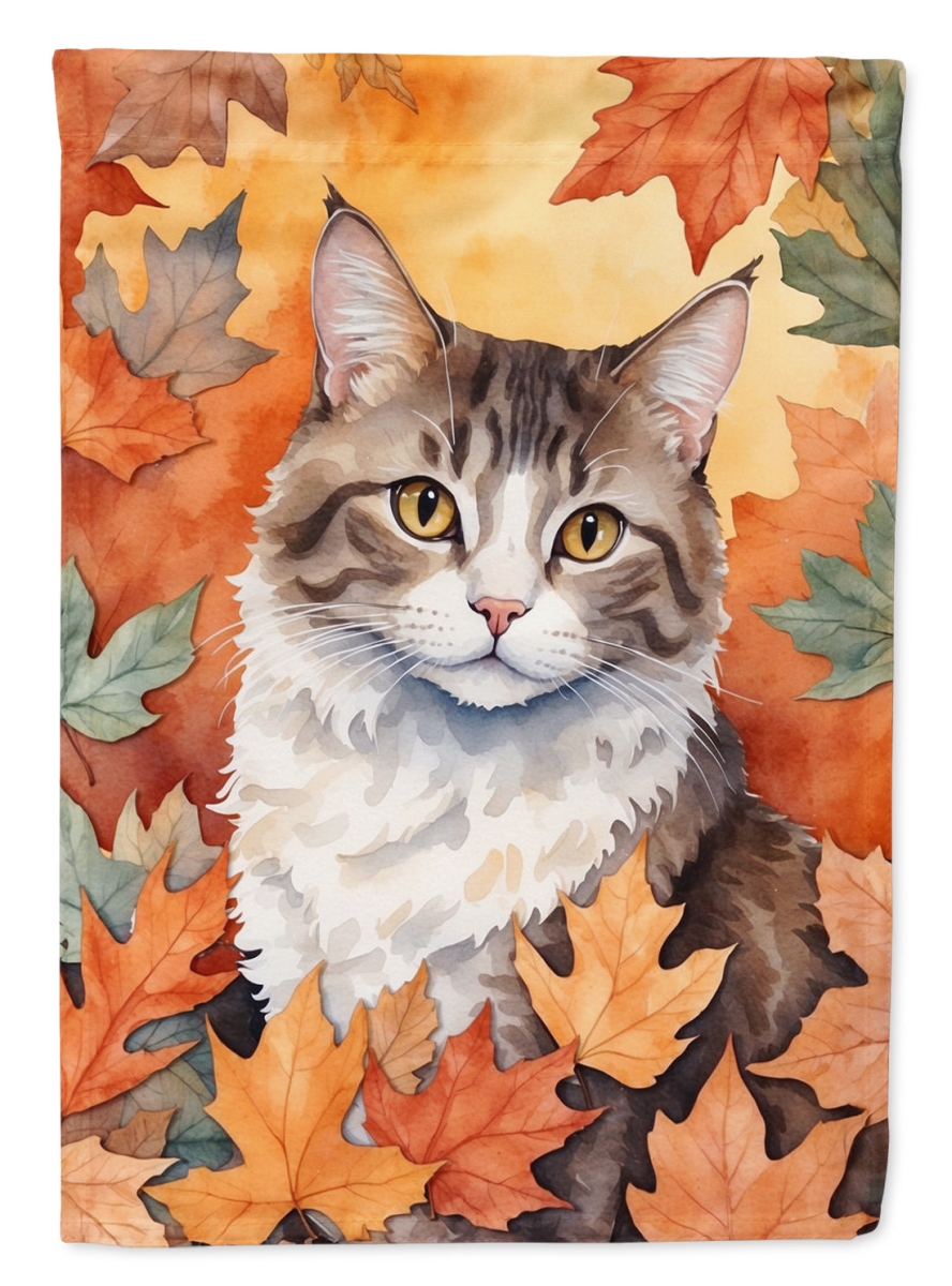 La Perm Cat Fall Leaves House Flag - Multi-Color - 40 x 28 in. - Heavy Duty