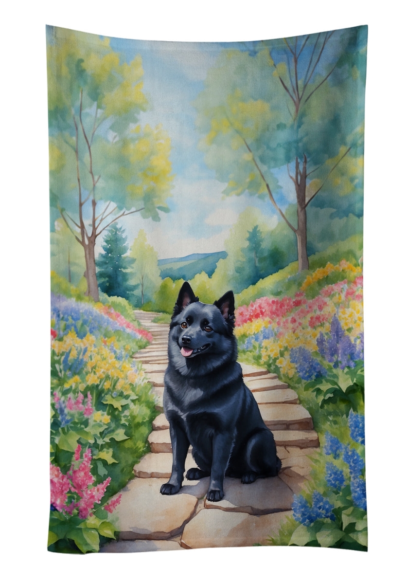 Schipperke Spring Path Kitchen Towel - Multicolor - 25 x 15 in. - Plush Velour