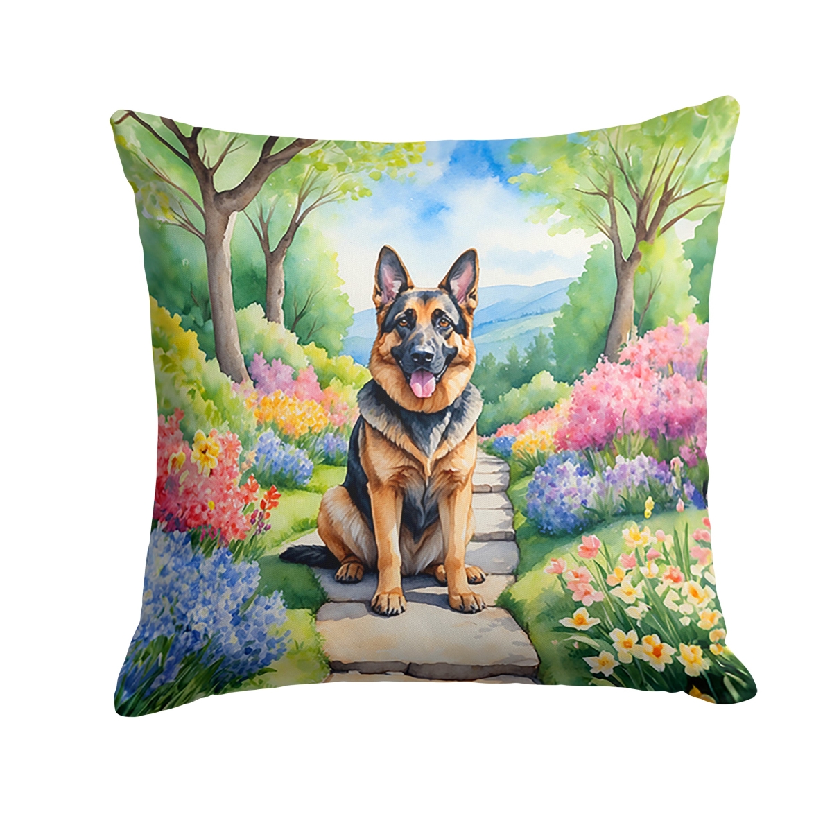 DAC6631PW1414 14 x 14 in. German Shepherd Spring Path Throw Pillow