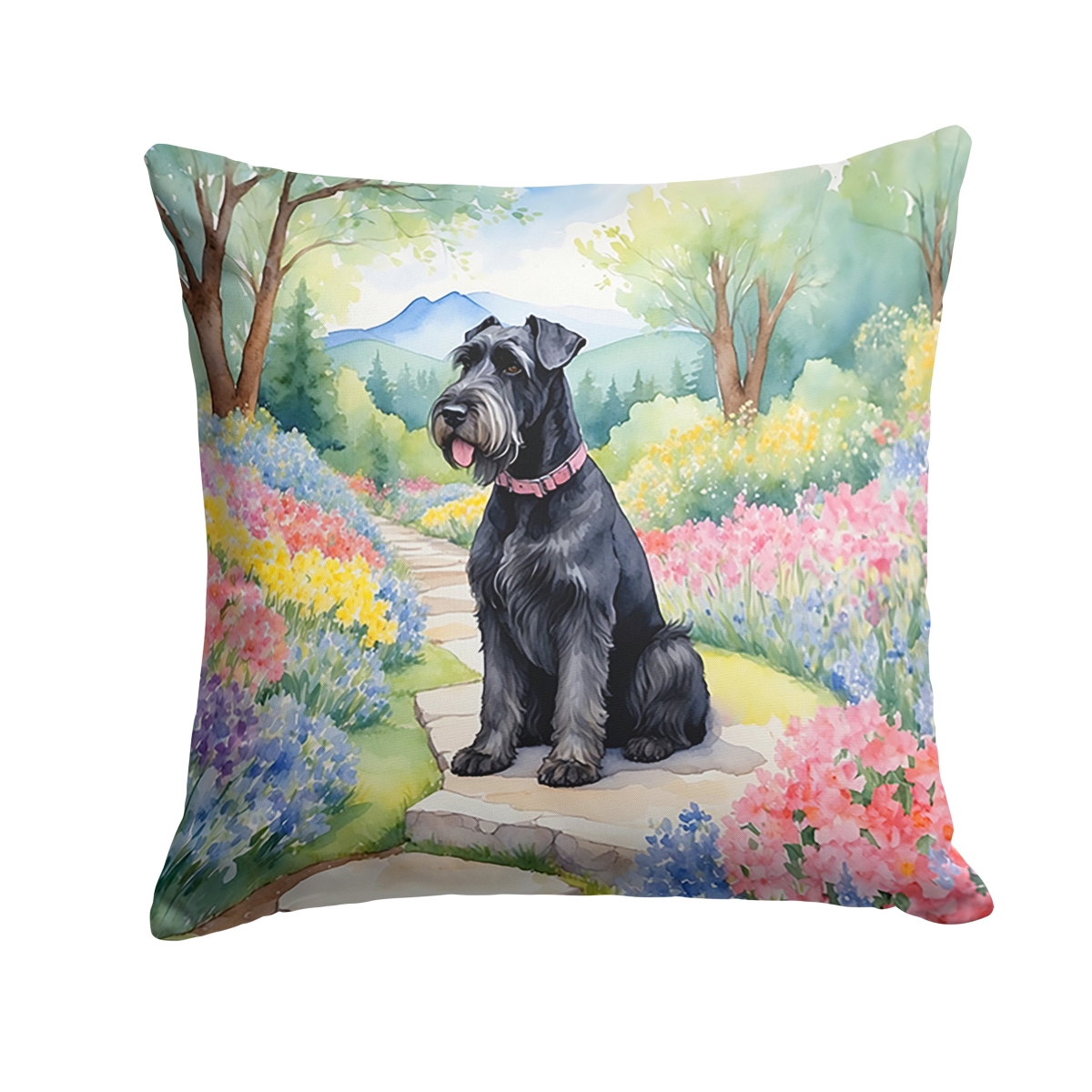 DAC6635PW1414 14 x 14 in. Giant Schnauzer Spring Path Throw Pillow