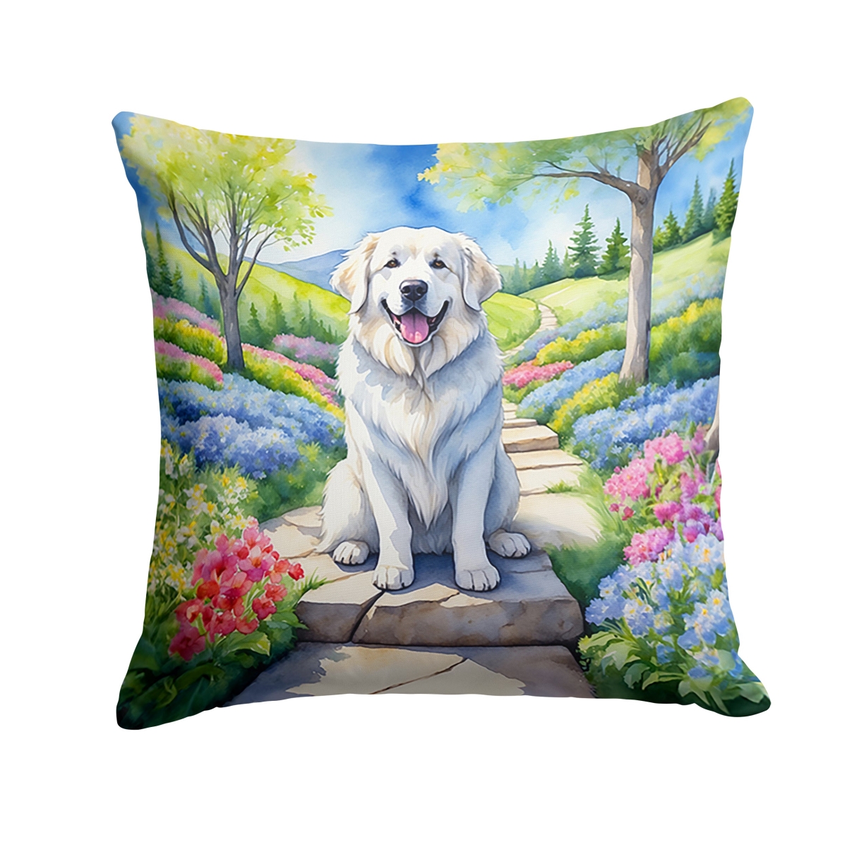 DAC6645PW1414 14 x 14 in. Great Pyrenees Spring Path Throw Pillow