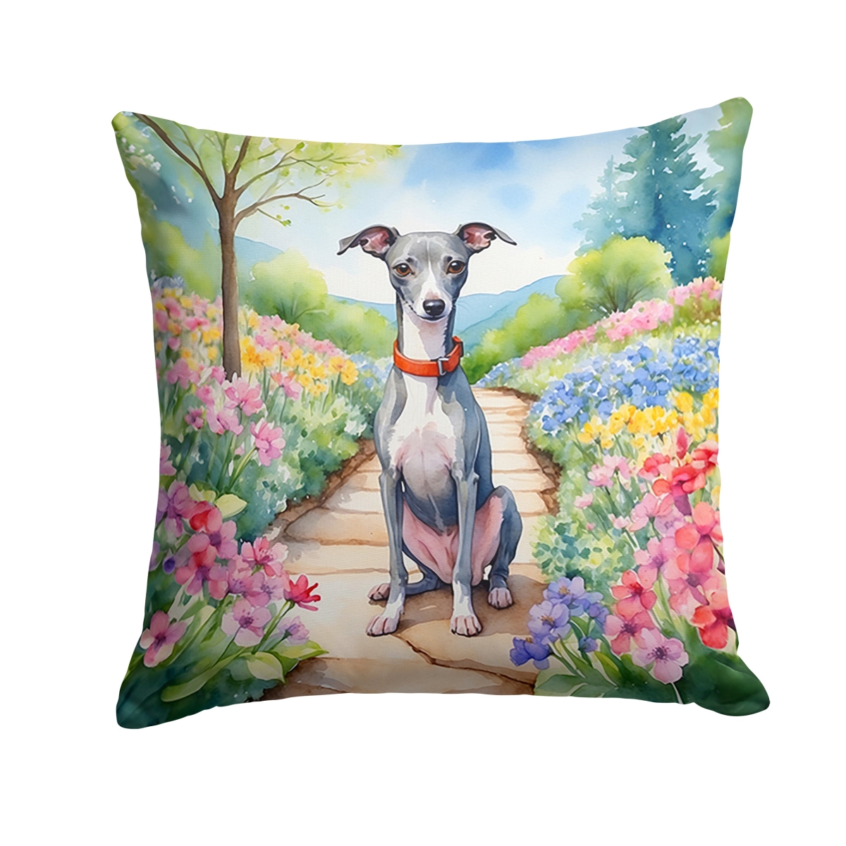 DAC6652PW1414 14 x 14 in. Italian Greyhound Spring Path Throw Pillow