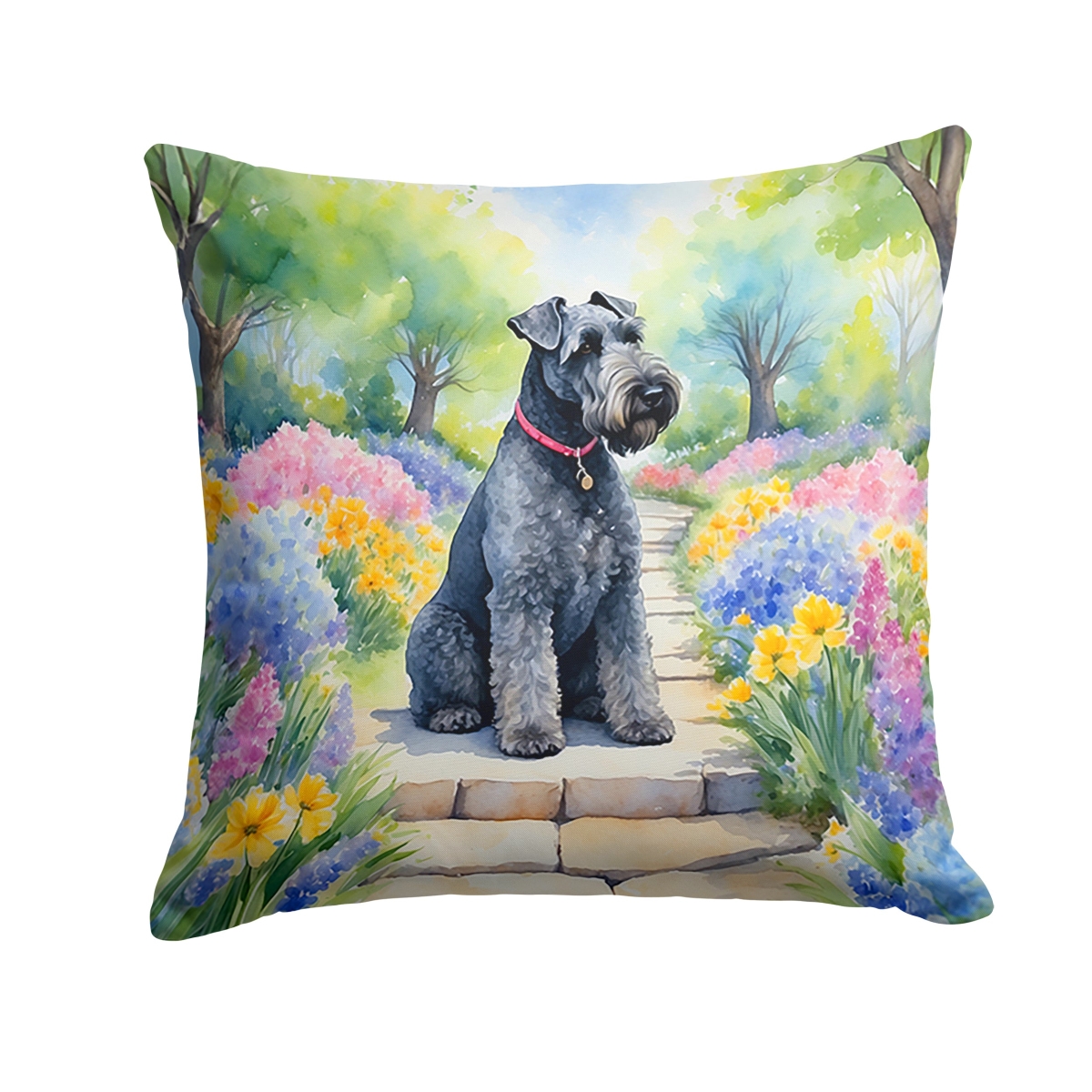 DAC6657PW1414 14 x 14 in. Kerry Blue Terrier Spring Path Throw Pillow