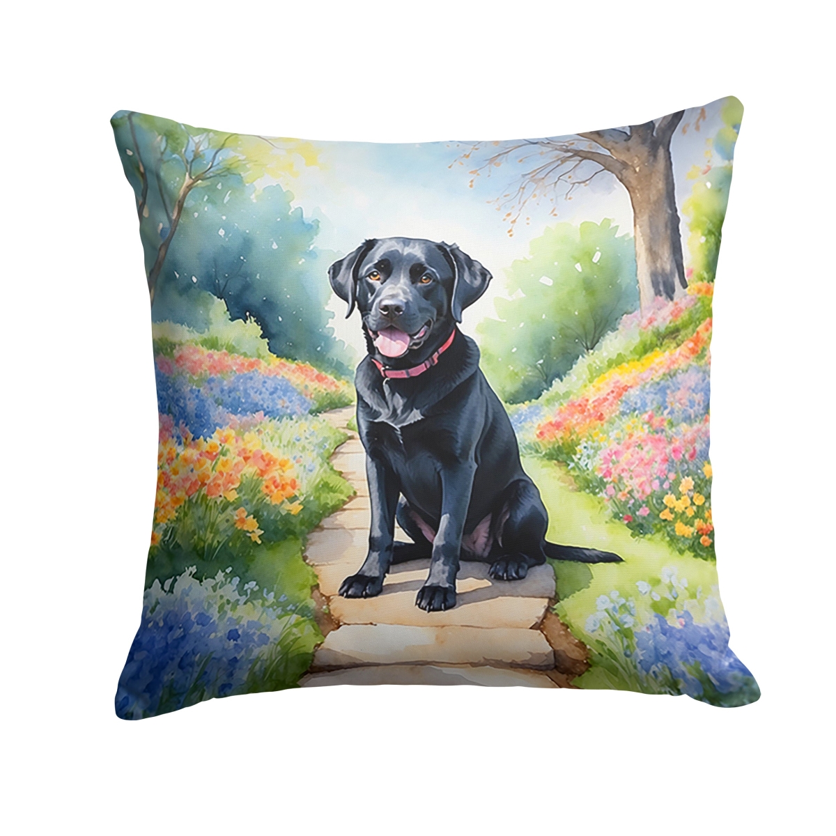 DAC6662PW1414 14 x 14 in. Labrador Retriever Spring Path Throw Pillow