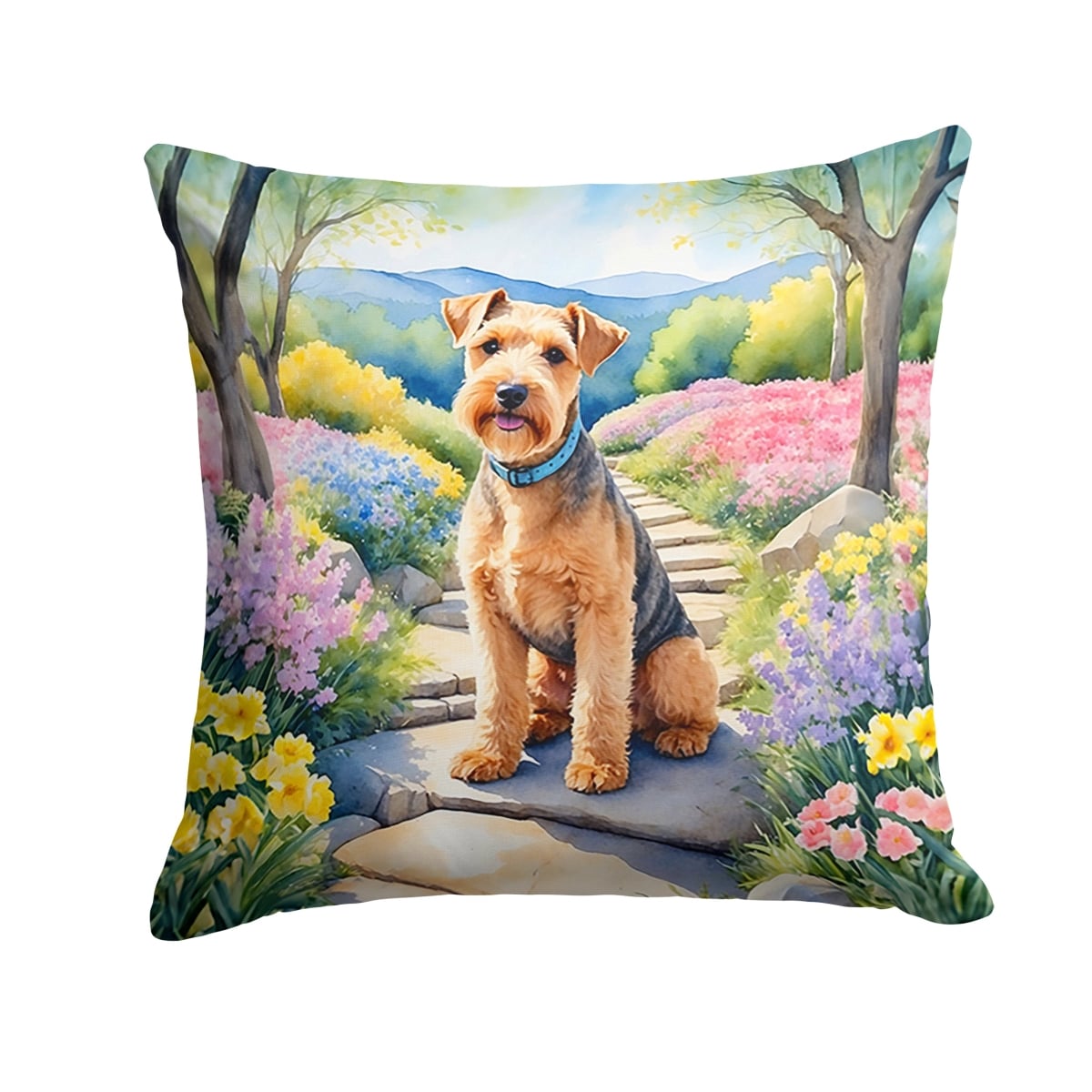 DAC6665PW1414 14 x 14 in. Lakeland Terrier Spring Path Throw Pillow
