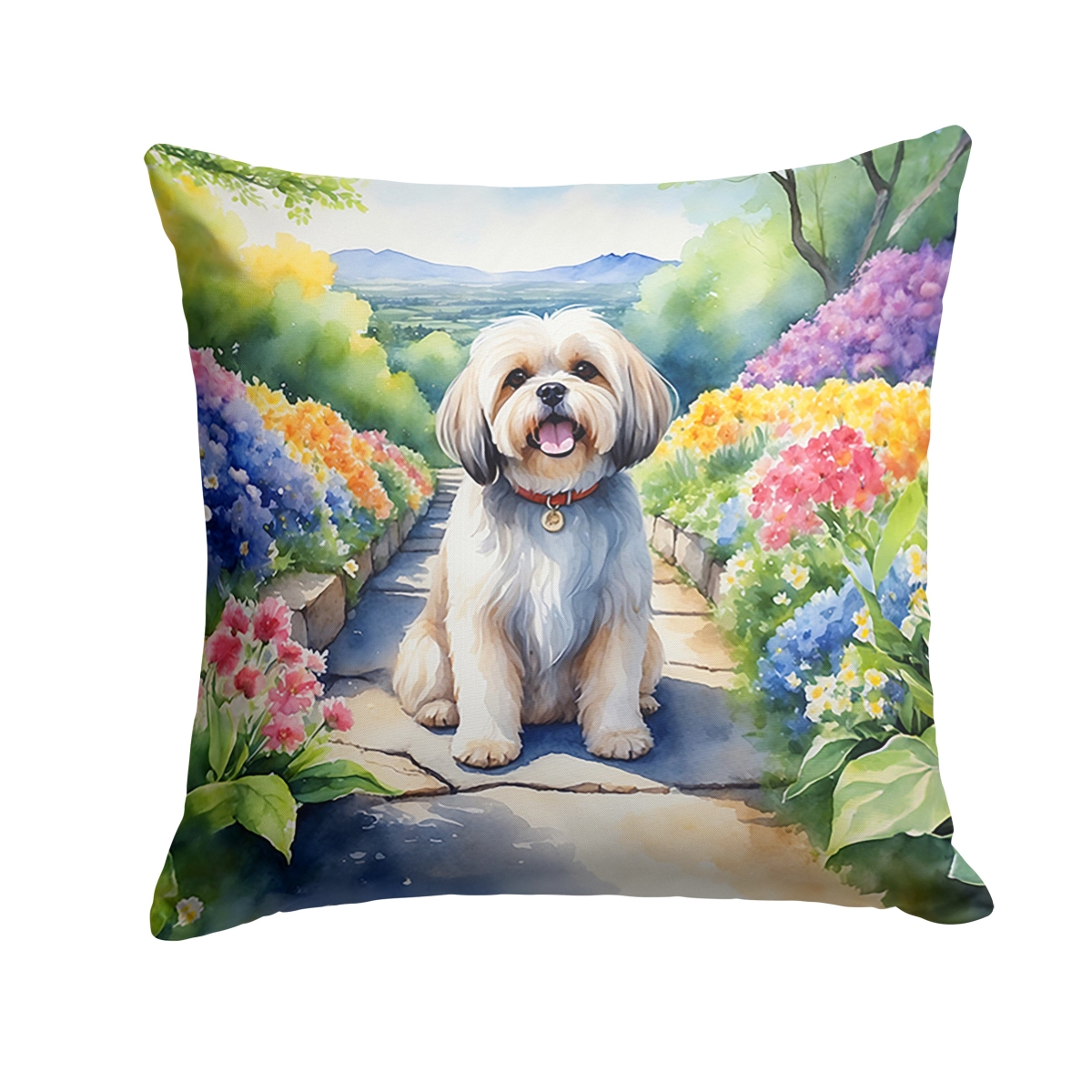 DAC6667PW1414 14 x 14 in. Lhasa Apso Spring Path Throw Pillow