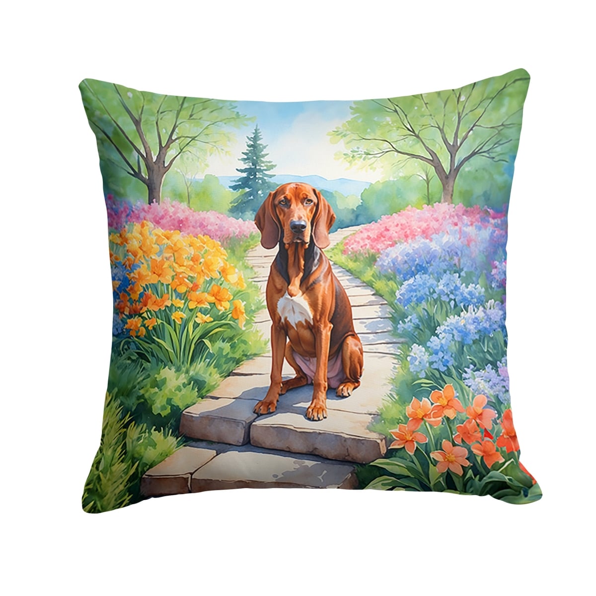 DAC6703PW1818 18 x 18 in. Redbone Coonhound Spring Path Throw Pillow