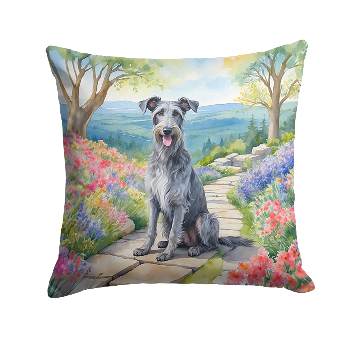 DAC6710PW1818 18 x 18 in. Scottish Deerhound Spring Path Throw Pillow