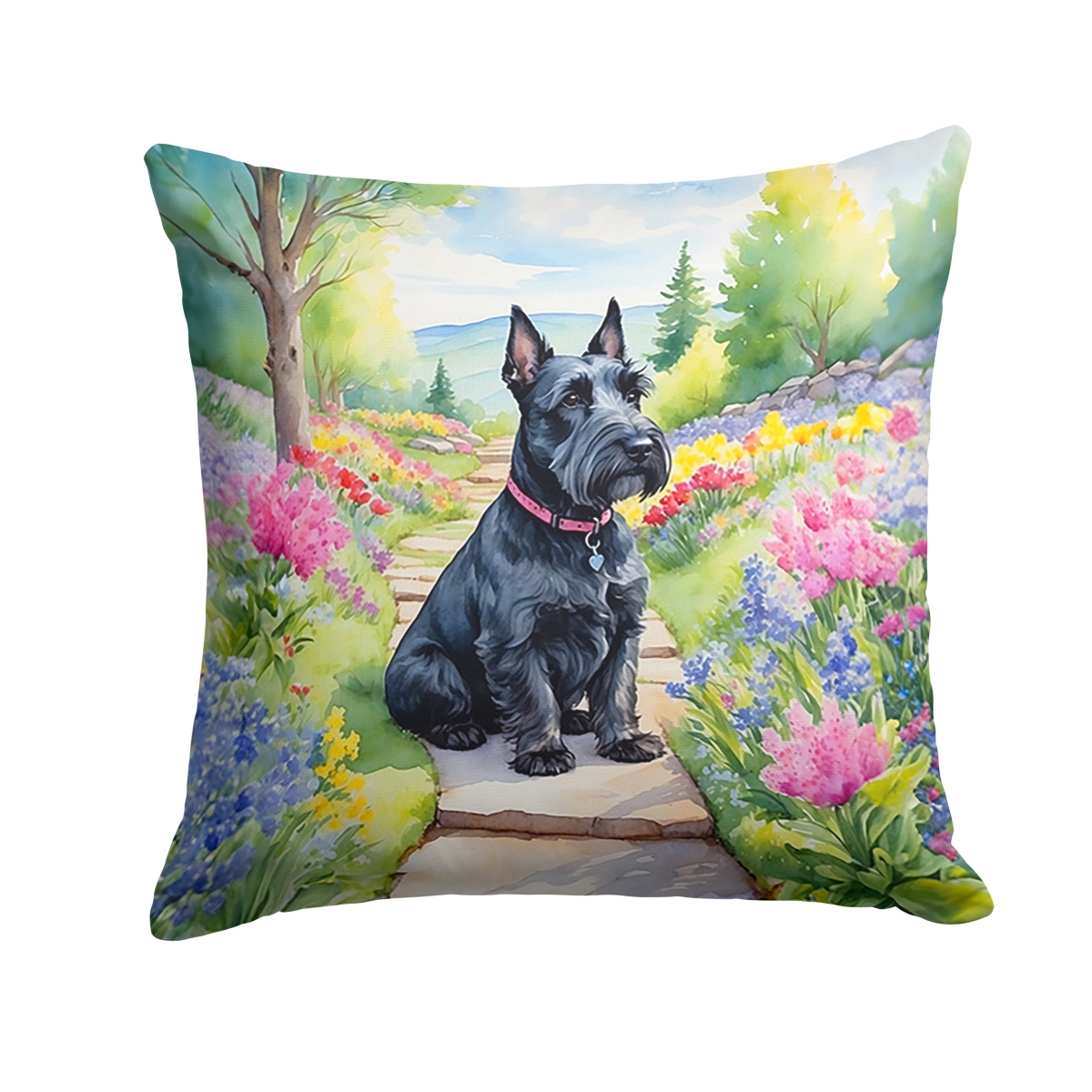 DAC6711PW1818 18 x 18 in. Scottish Terrier Spring Path Throw Pillow