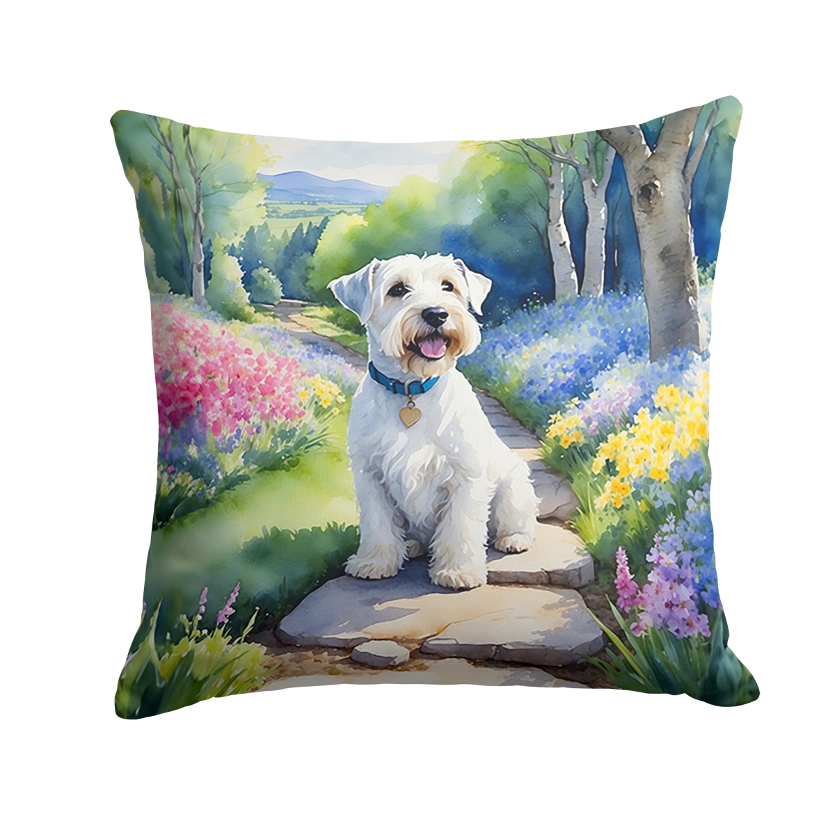 DAC6712PW1818 18 x 18 in. Sealyham Terrier Spring Path Throw Pillow