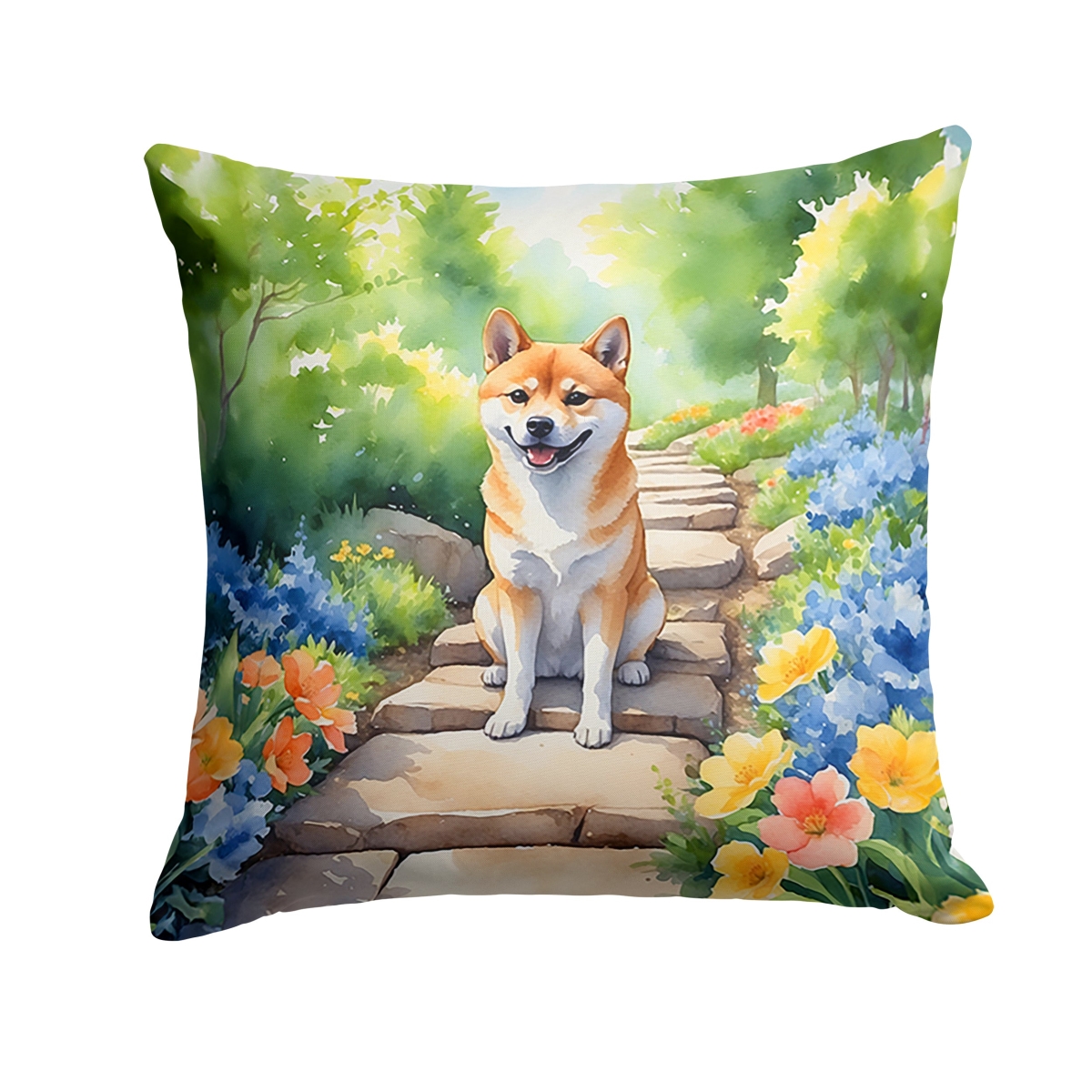 DAC6715PW1818 18 x 18 in. Shiba Inu Spring Path Throw Pillow