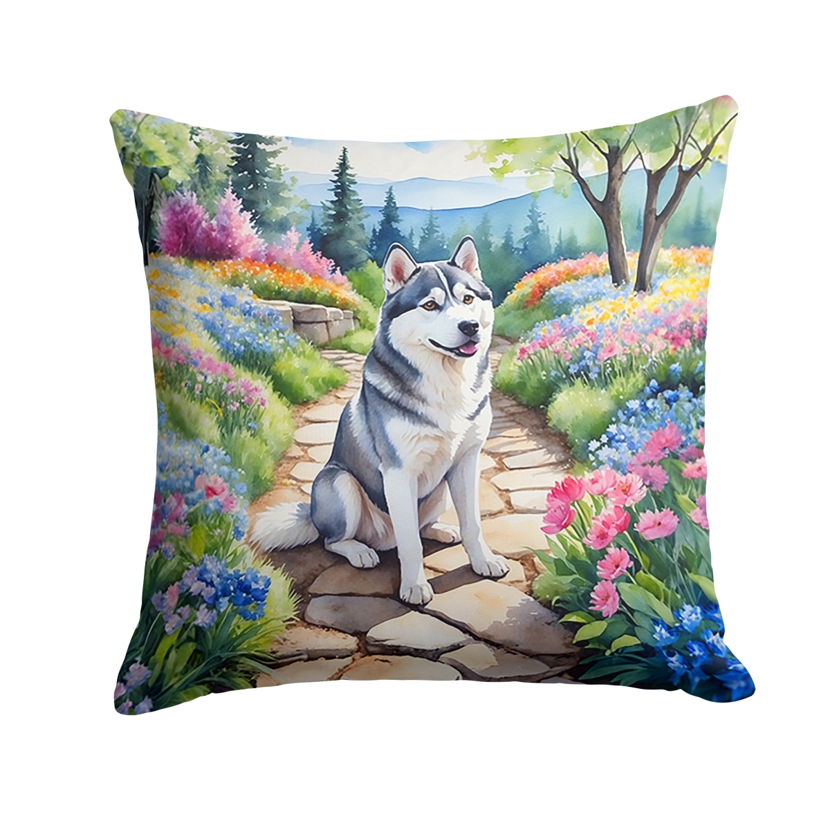 DAC6718PW1818 18 x 18 in. Siberian Husky Spring Path Throw Pillow