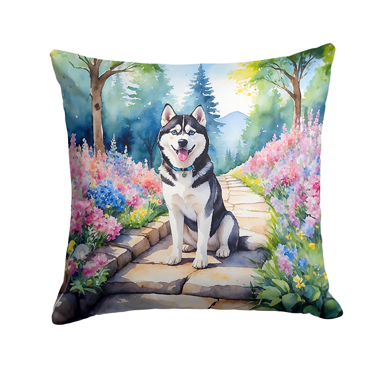 DAC6719PW1818 18 x 18 in. Siberian Husky Spring Path Throw Pillow