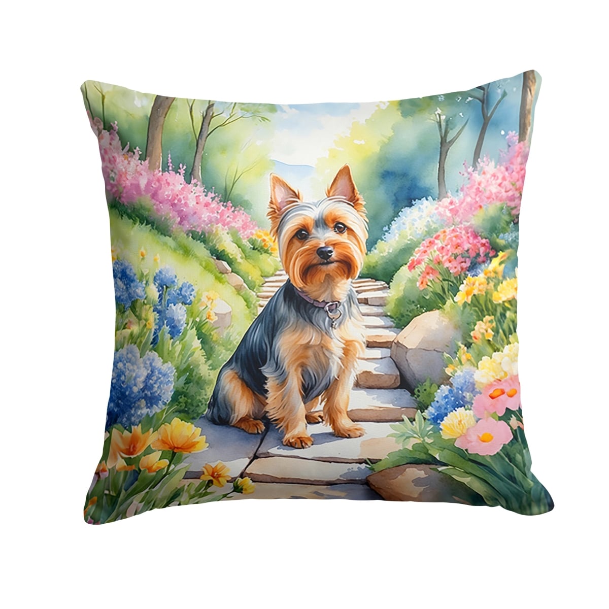 DAC6720PW1818 18 x 18 in. Silky Terrier Spring Path Throw Pillow