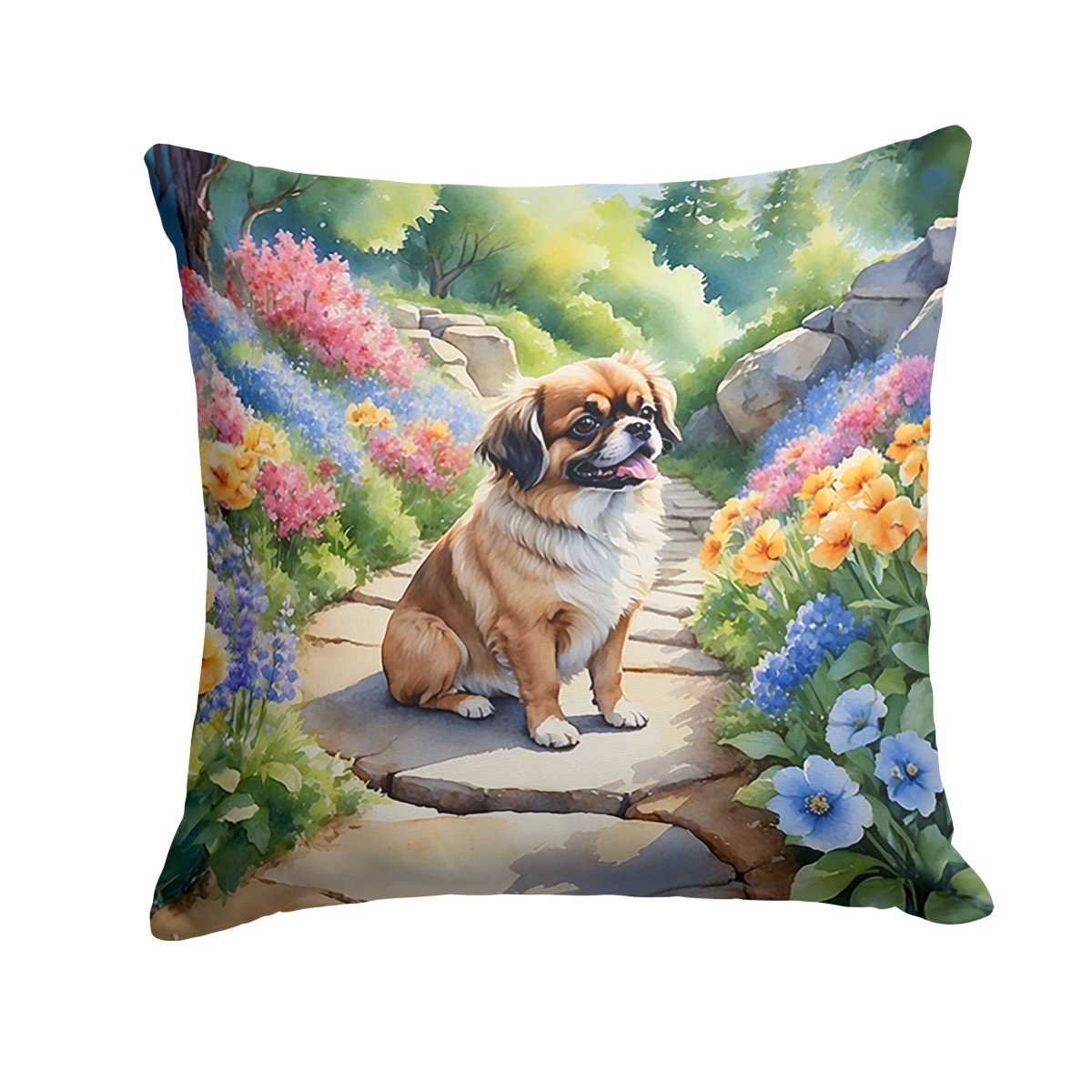 DAC6725PW1818 18 x 18 in. Tibetan Spaniel Spring Path Throw Pillow
