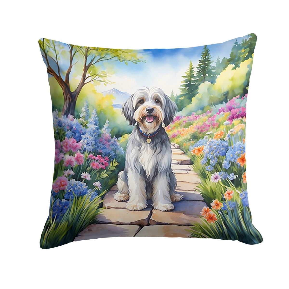 DAC6726PW1818 18 x 18 in. Tibetan Terrier Spring Path Throw Pillow