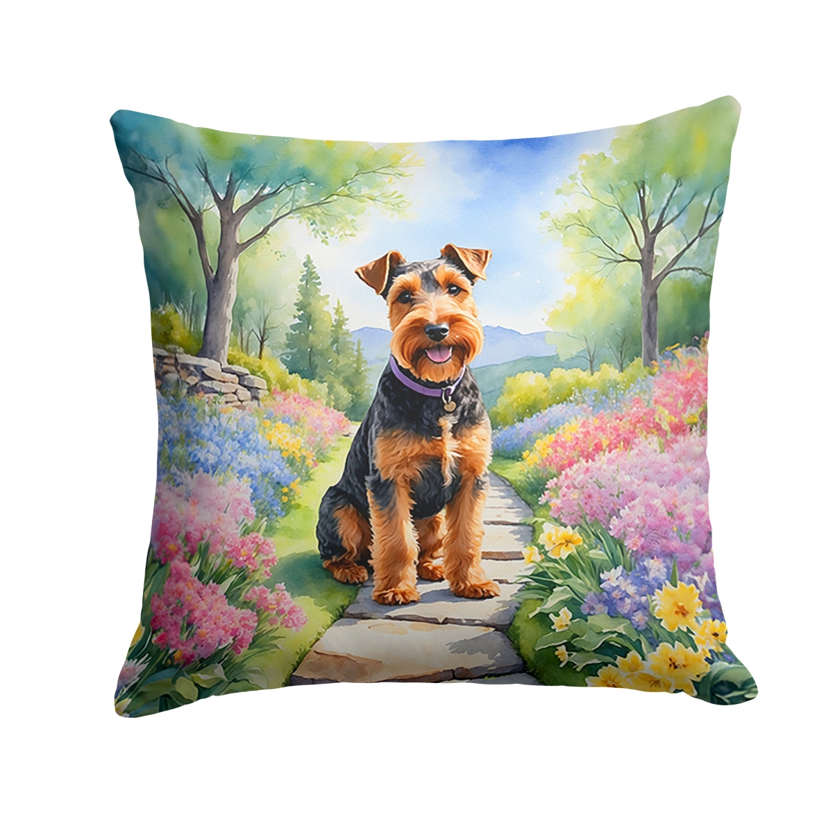 DAC6730PW1818 18 x 18 in. Welsh Terrier Spring Path Throw Pillow
