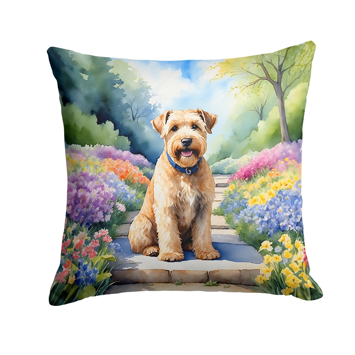 DAC6732PW1818 18 x 18 in. Wheaten Terrier Spring Path Throw Pillow