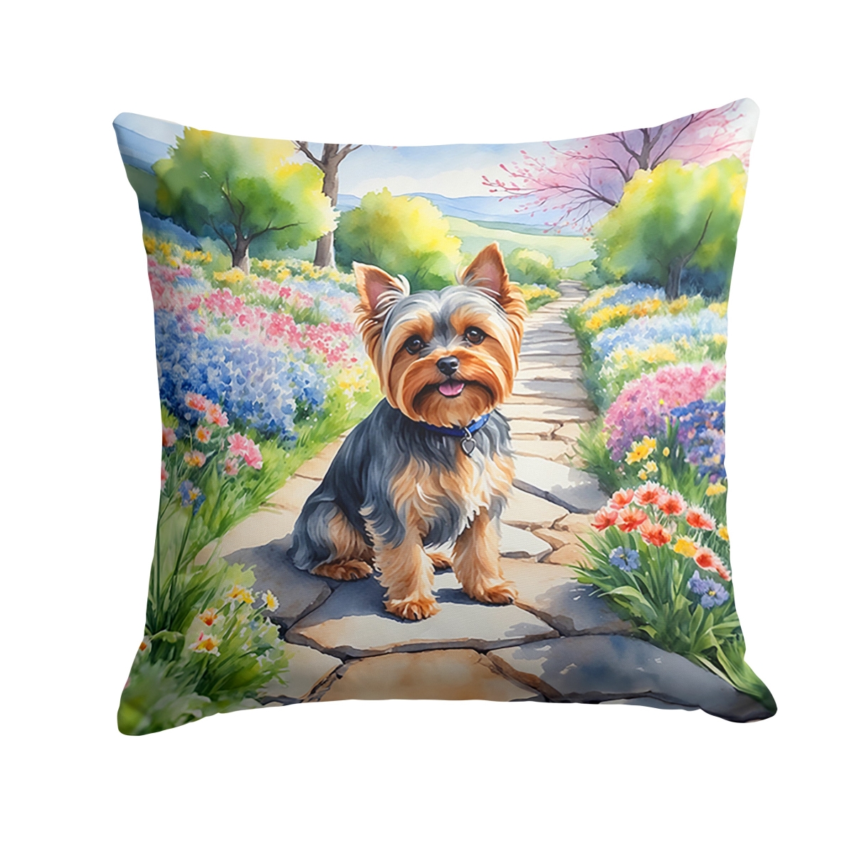 DAC6735PW1818 18 x 18 in. Yorkshire Terrier Spring Path Throw Pillow