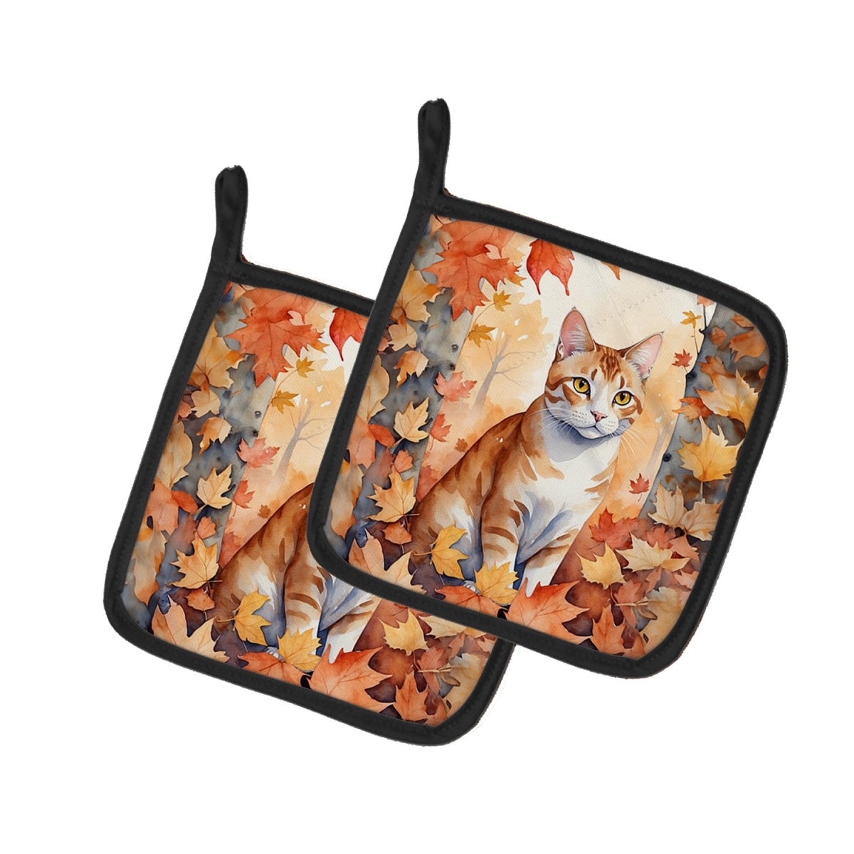 DAC7184PTHD 7.5 x 7.5 in. Ural Rex Cat in Fall Leaves Pot Holders - Set of 2